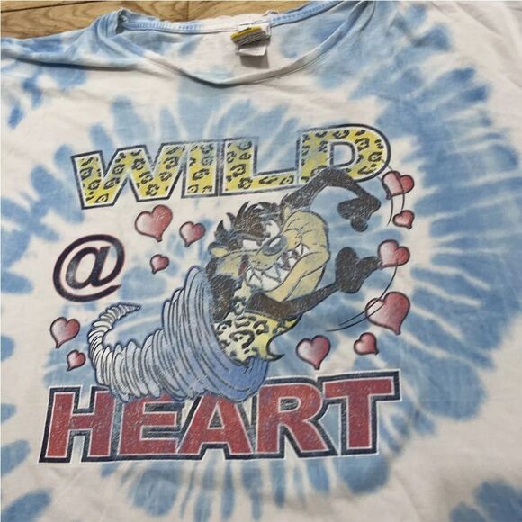 Vtg 2000 LOONEY TUNES Tazmanian Devil Wild Heart Taz Shirt Womens 26W/28W TieDye - Picture 4 of 16